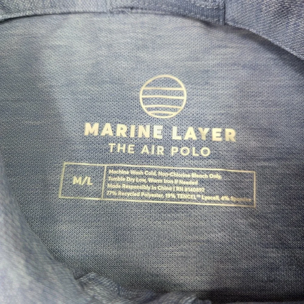 Marine Layer The Air Polo Shirt Mens M/L Blue Tencel Blend Pocket Short Sleeve